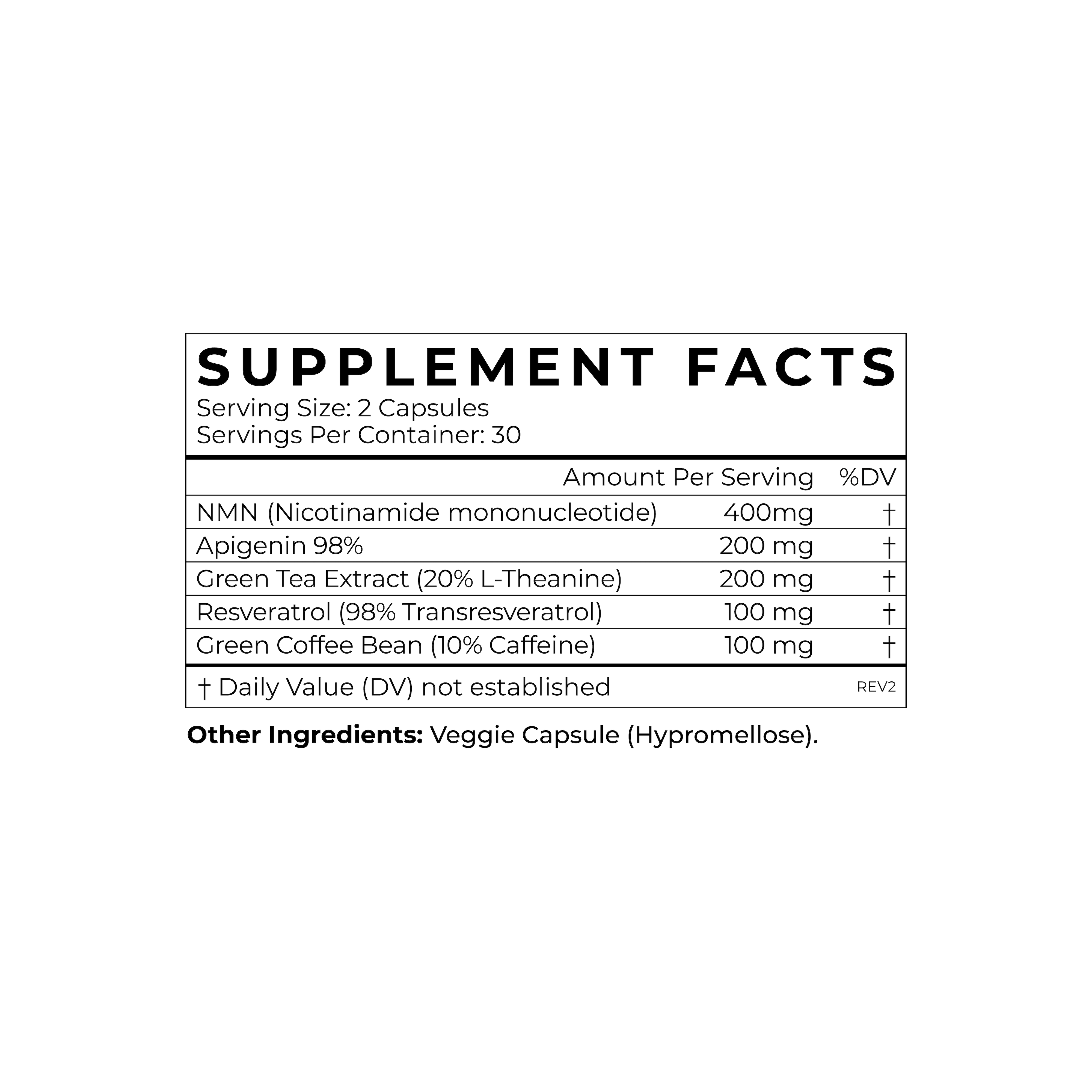 NMN + Trans-Resveratrol Supplement Facts