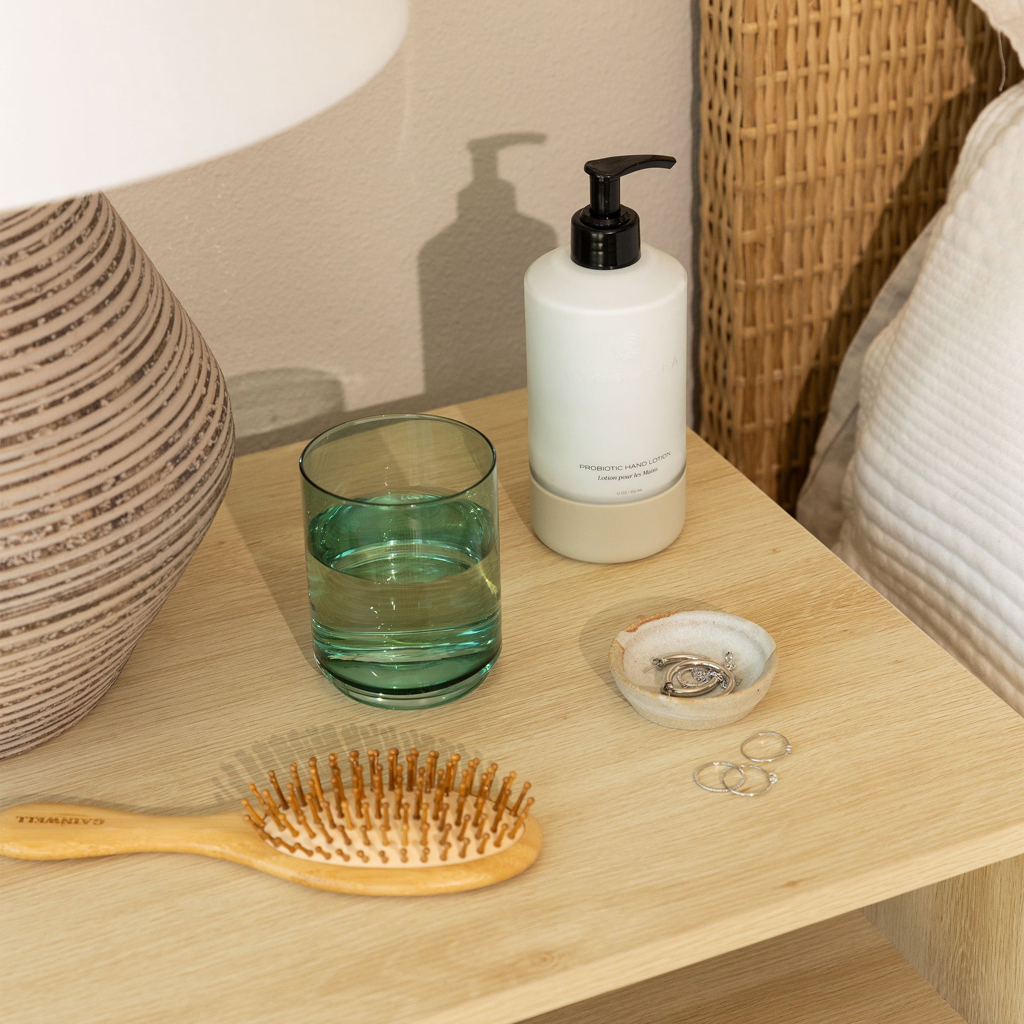 Probiotic Hand Lotion On Top of Bedside Nightstand